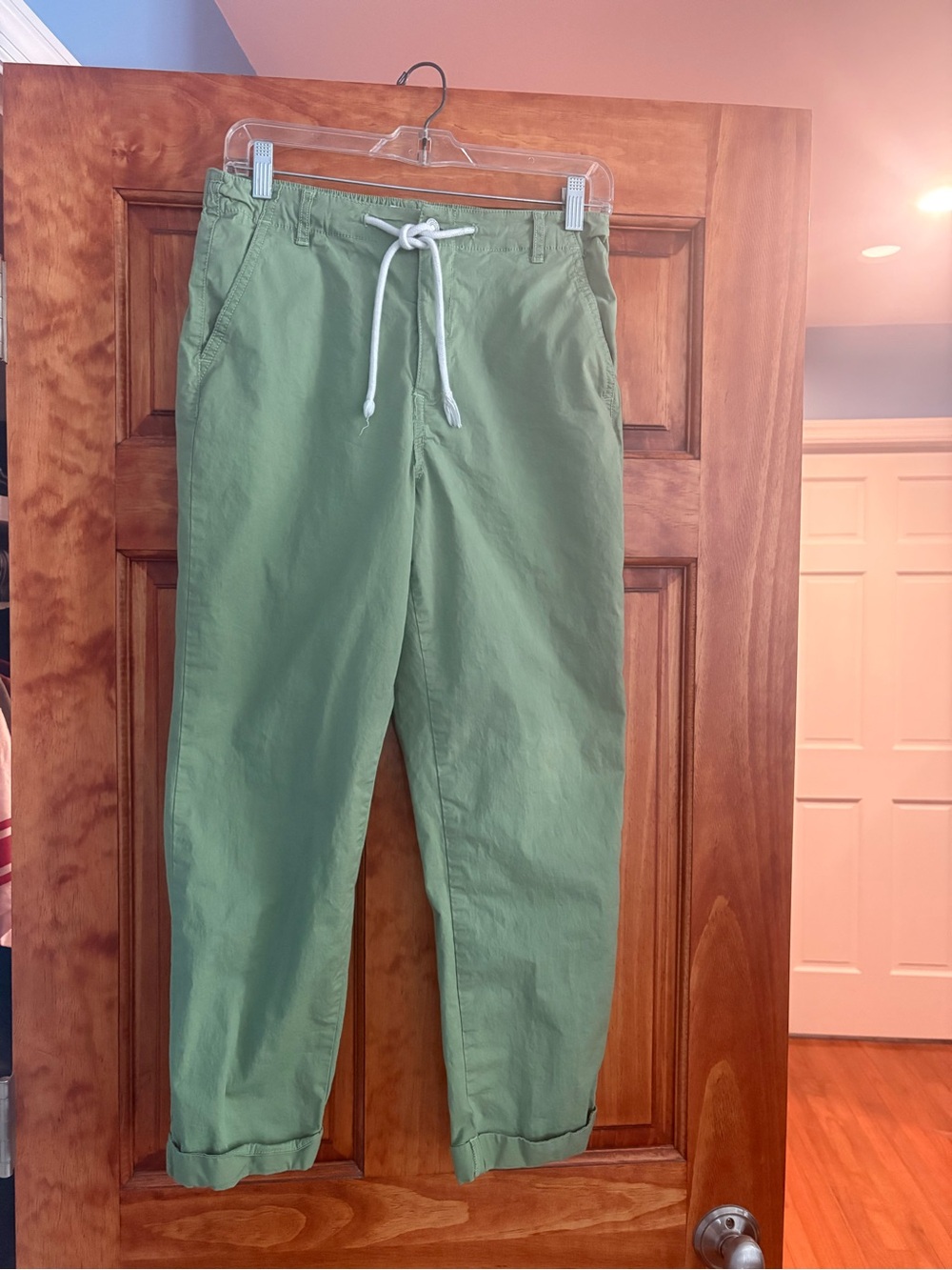 Kensie Sage Green Drawstring Chinos with White Cord